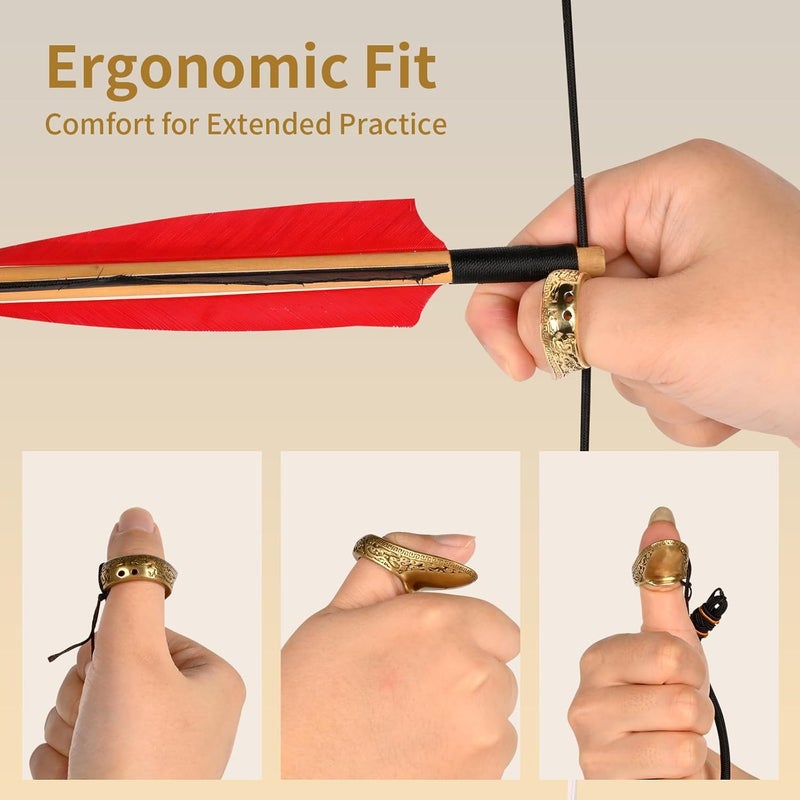 SP.G Archery Thumb Ring - Thumb Draw Ring Brass Thumb Ring for Recurve Bow Finger Guard with Anti-Loss Lanyard Left & Right Hand for Recurve Traditional Bow Shooting Accessories - Image 5
